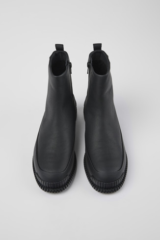 Overhead view of Pix Black leather boots for women