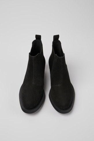 Overhead view of Bonnie Black nubuck ankle boots for women