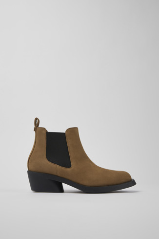 Side view of Bonnie Brown nubuck ankle boots for women