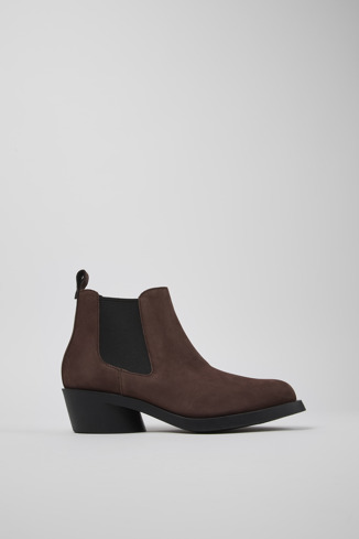 Side view of Bonnie Brown nubuck ankle boots for women