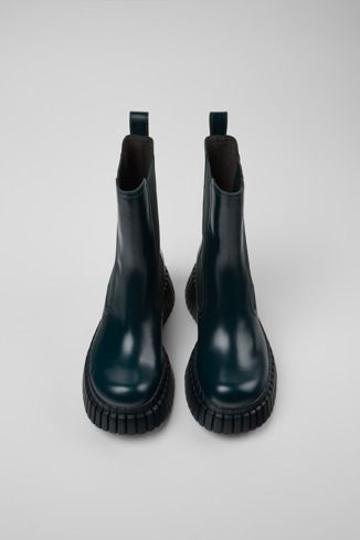 Overhead view of BCN Green leather chelsea boots for women