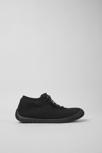 Side view of Path Black textile sneakers for women
