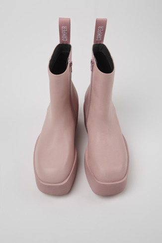 Overhead view of Billie Pink leather boots for women