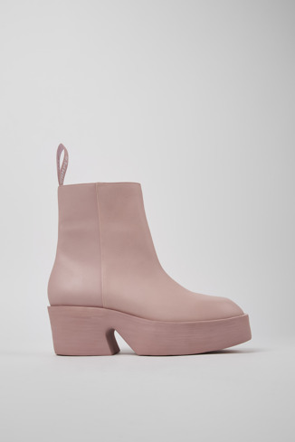 Side view of Billie Pink leather boots for women