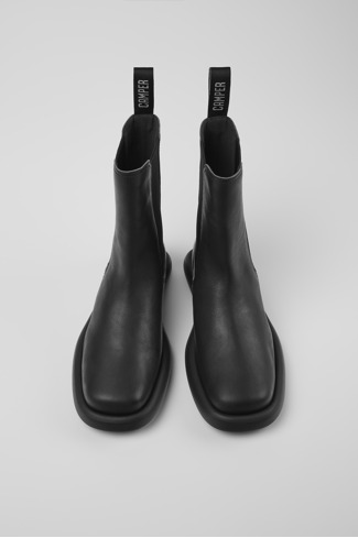 Overhead view of Onda Black Leather Boots for Women