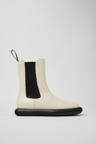 Side view of Onda White Leather Boots for Women