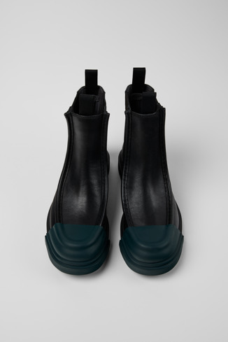 Overhead view of Junction Black leather chelsea boots for women