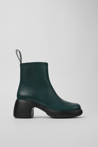 Side view of Thelma Green Leather Boots for Women