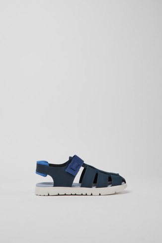 Side view of Oruga Blue leather sandals for kids