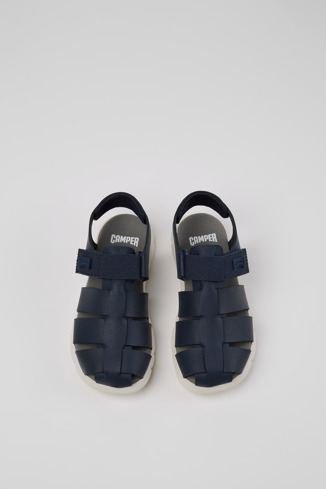 Overhead view of Oruga Blue Leather and Textile Sandals for Kids.