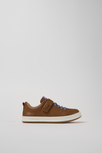 Side view of Runner Brown Leather Kids' Sneaker.