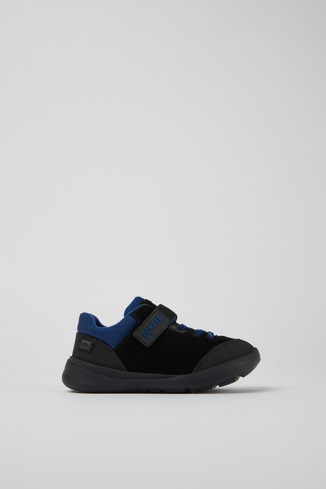 Side view of Ergo Black, blue, and grey nubuck and textile shoes