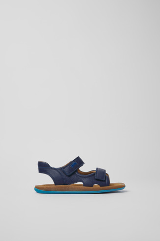 Side view of Bicho Blue leather sandals for kids