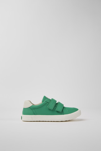 Side view of Pursuit Green and white sneakers for kids