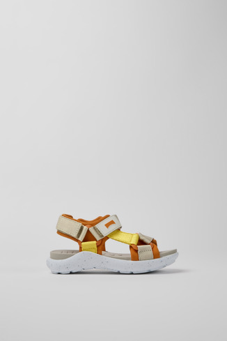Side view of Wous Yellow, orange, and beige sandals for kids