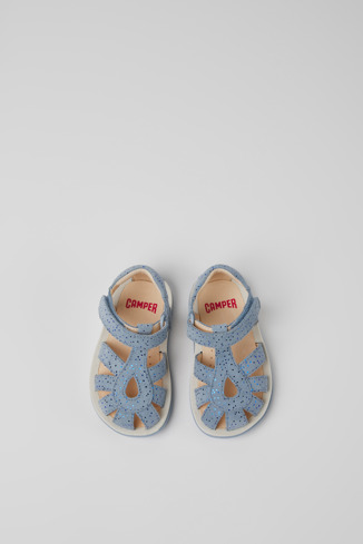 Overhead view of Bicho Blue nubuck sandals for kids