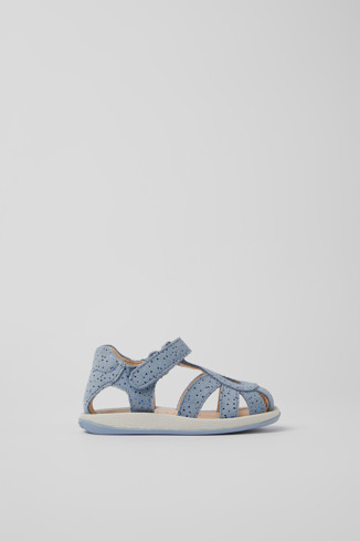 Side view of Bicho Blue nubuck sandals for kids