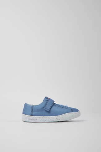 Side view of Peu Touring Blue textile shoes for kids