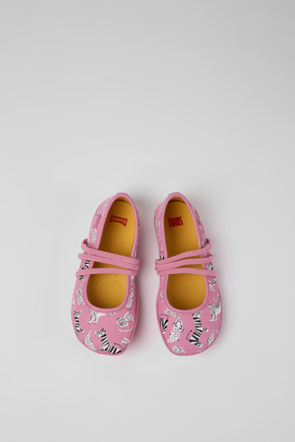 Overhead view of Twins Pink leather ballerinas for kids