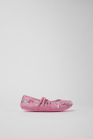 Side view of Twins Pink leather ballerinas for kids