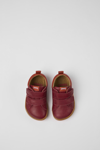 Overhead view of Peu Burgundy leather shoes for kids