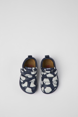Overhead view of Twins Blue and white leather shoes for kids