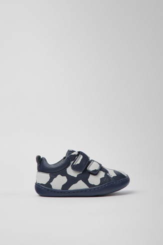 Side view of Twins Blue and white leather shoes for kids