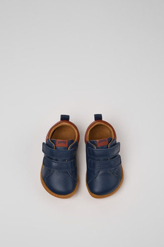 Overhead view of Peu Blue Leather Sneaker for kids