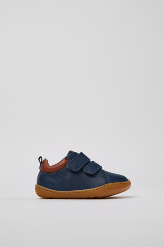 Side view of Peu Blue Leather Sneaker for kids