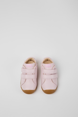 Overhead view of Dadda Pink leather sneakers for kids