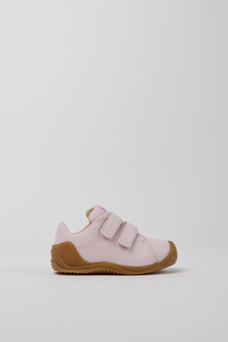 Side view of Dadda Pink leather sneakers for kids