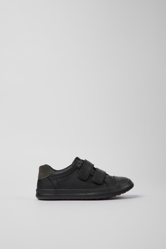 Side view of Pursuit Black leather and nubuck sneakers for kids