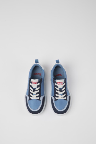 Overhead view of Driftie Blue textile and nubuck sneakers for kids