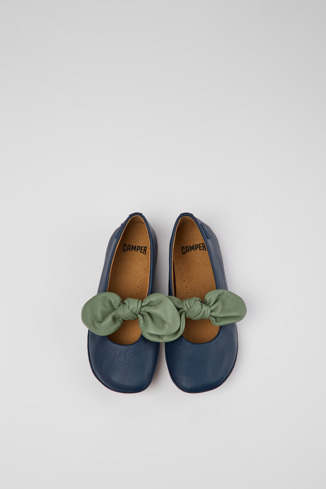 Overhead view of Right Blue and green leather ballerinas for kids