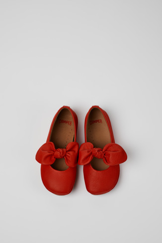 Overhead view of Right Red Leather Ballerina for Kids.