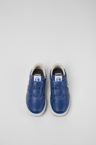 Overhead view of Runner Blue and white leather sneakers for kids