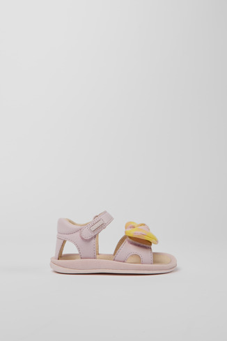 Side view of Bicho Pink and yellow sandals for kids