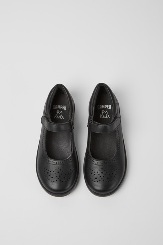 Overhead view of Spiral Comet Black leather shoes
