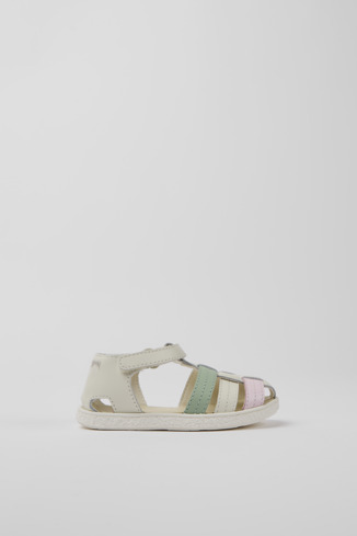 Miko Biało-zielono-różowe skórzane sandały