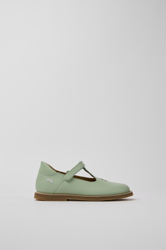 Side view of Savina Green leather shoes for girls