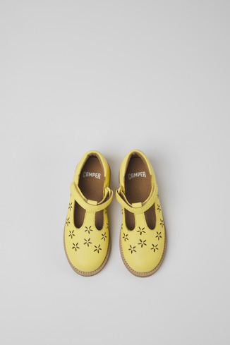Overhead view of Savina Yellow leather shoes for kids