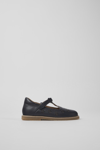 Side view of Savina Navy blue leather shoes for kids