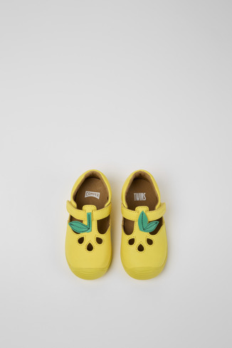 Overhead view of Twins Yellow and green leather shoes for kids