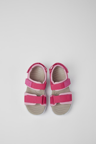 Overhead view of Wous Pink sandals for kids