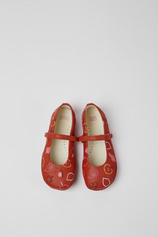Overhead view of Twins Red leather ballerinas for girls
