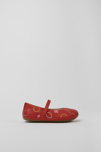 Side view of Twins Red leather ballerinas for girls
