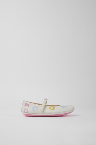 Side view of Twins White leather ballerinas for kids