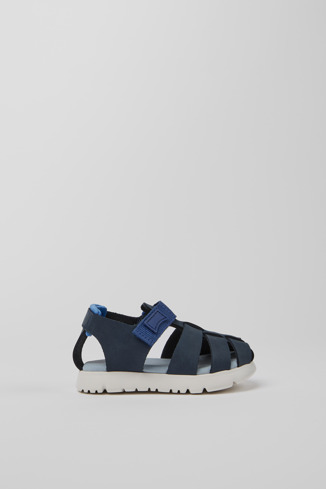 Side view of Oruga Blue leather and textile sandals