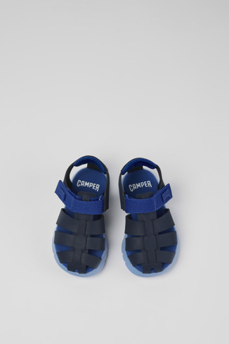 Overhead view of Oruga Blue Leather/Textile Sandal