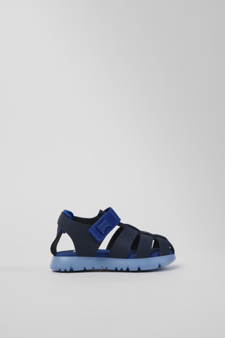 Side view of Oruga Blue Leather/Textile Sandal